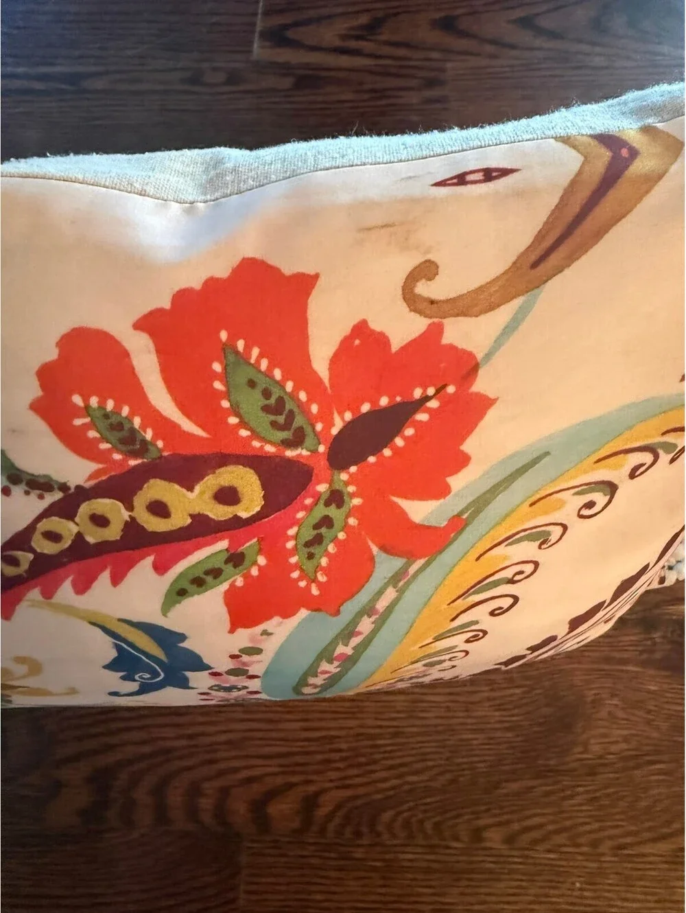Decorative Rectangular Throw Pillow with Colorful Floral Pattern and Tassels
